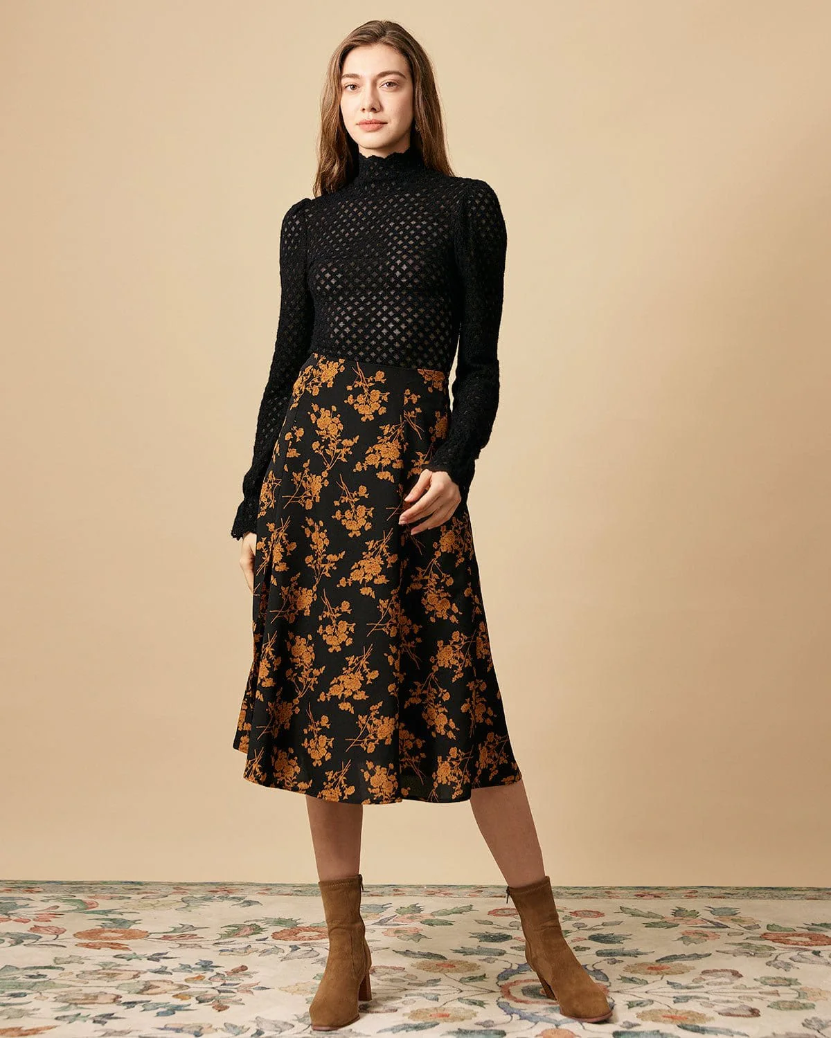 The Floral Slit High Waisted A-line Skirt - Image 4