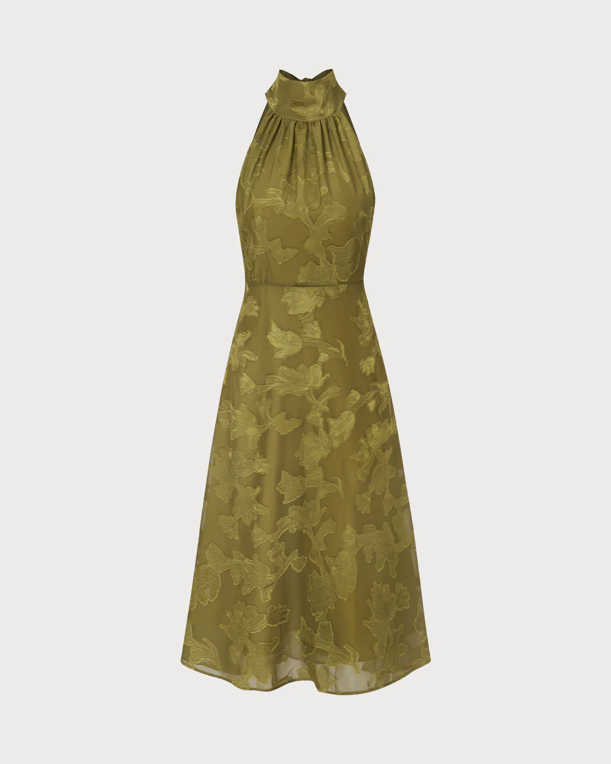 The Green Jacquard Ruched Halter Midi Dress - Image 6