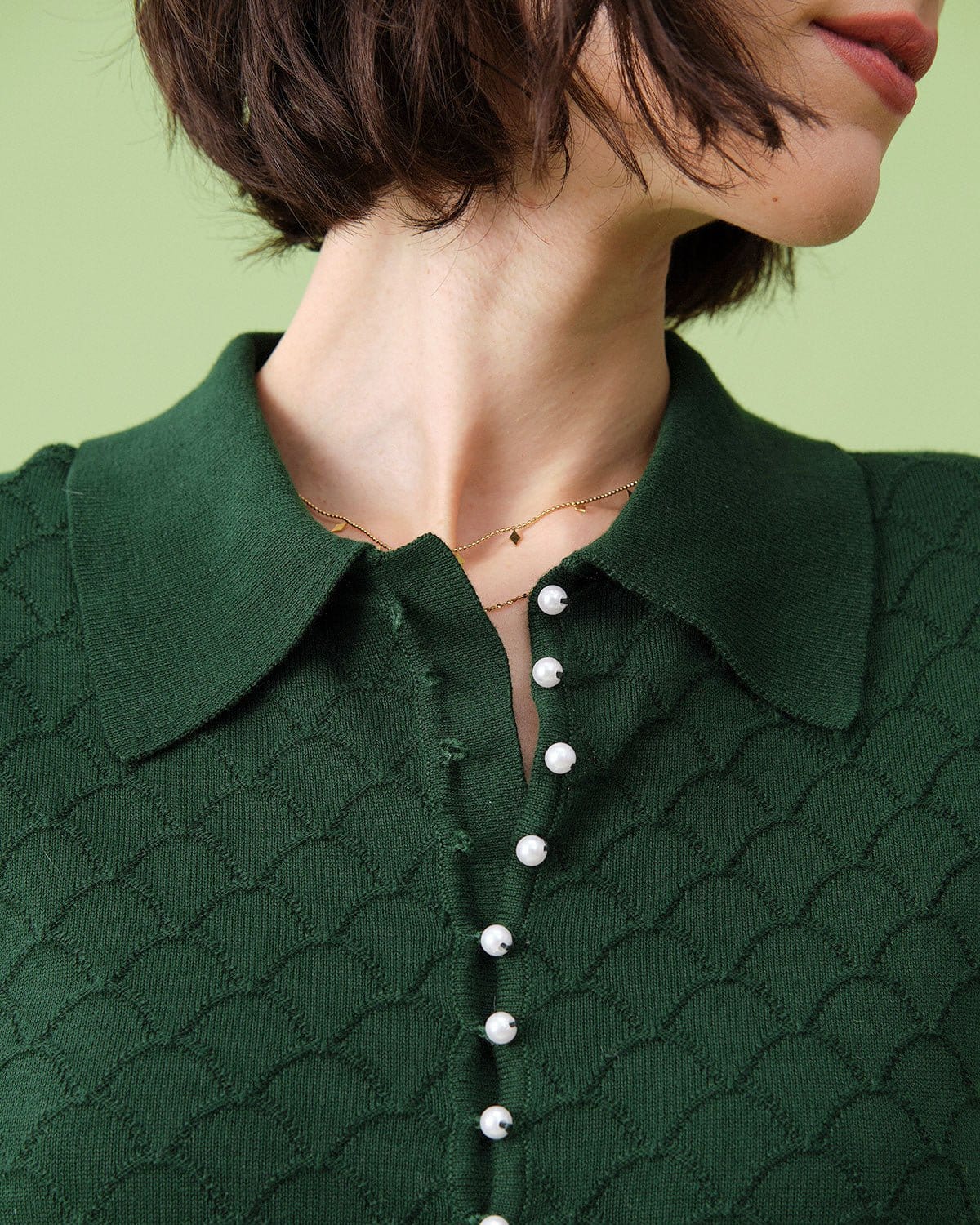 The Green Short Sleeve Textured Lapel Knit Tee - Image 2