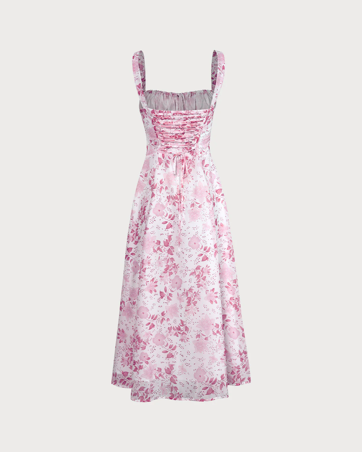 The Pink Square Neck Floral Ruched Midi Dress - Image 7