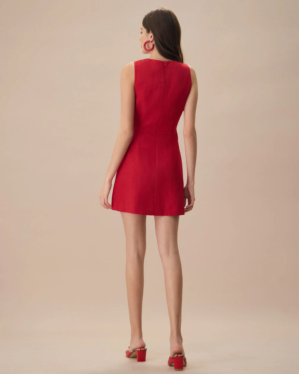 The Red V Neck Sleeveless Linen Mini Dress - Image 5