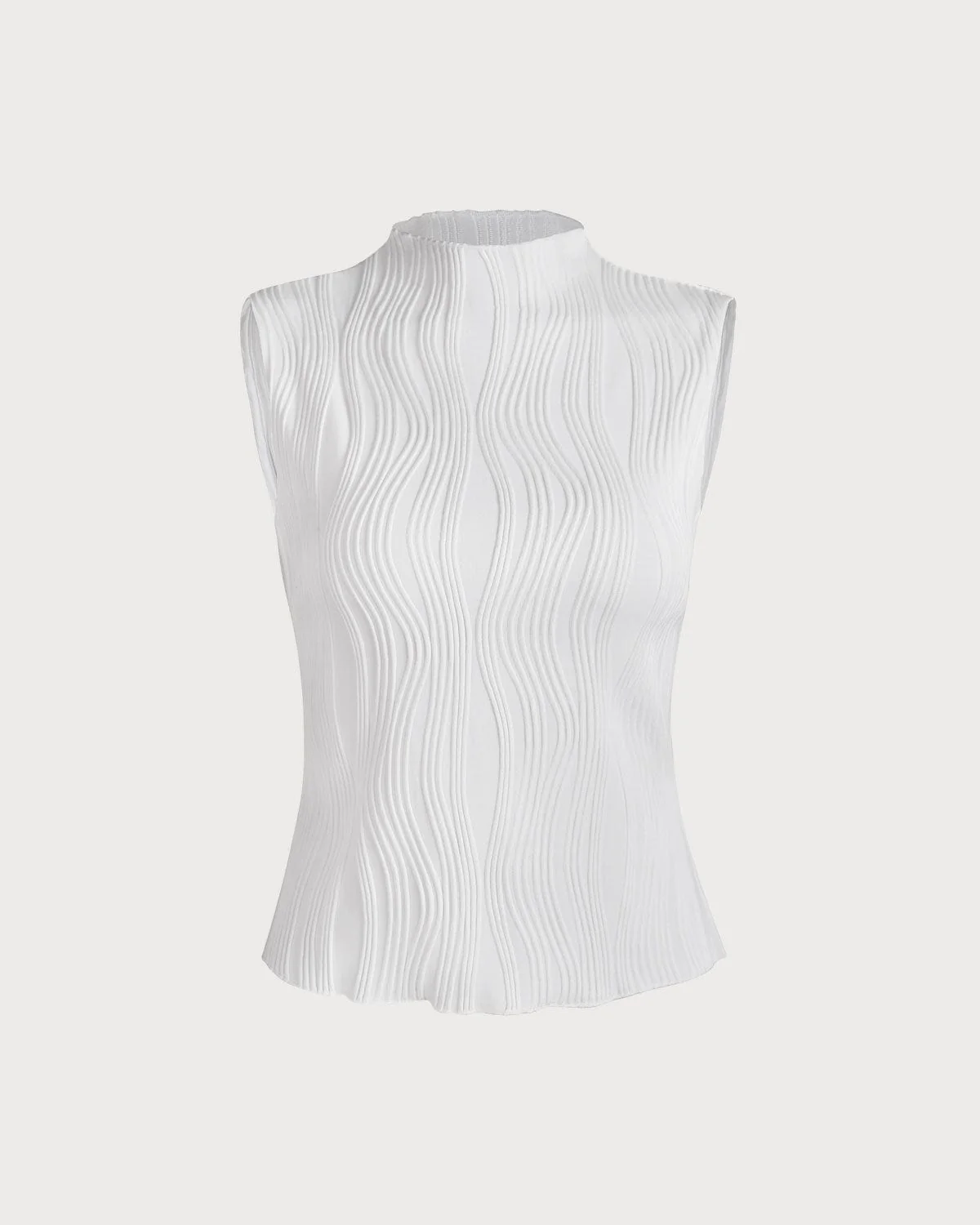 The Solid Mock Neck Water Ripple Textured Tank Top - Image 6