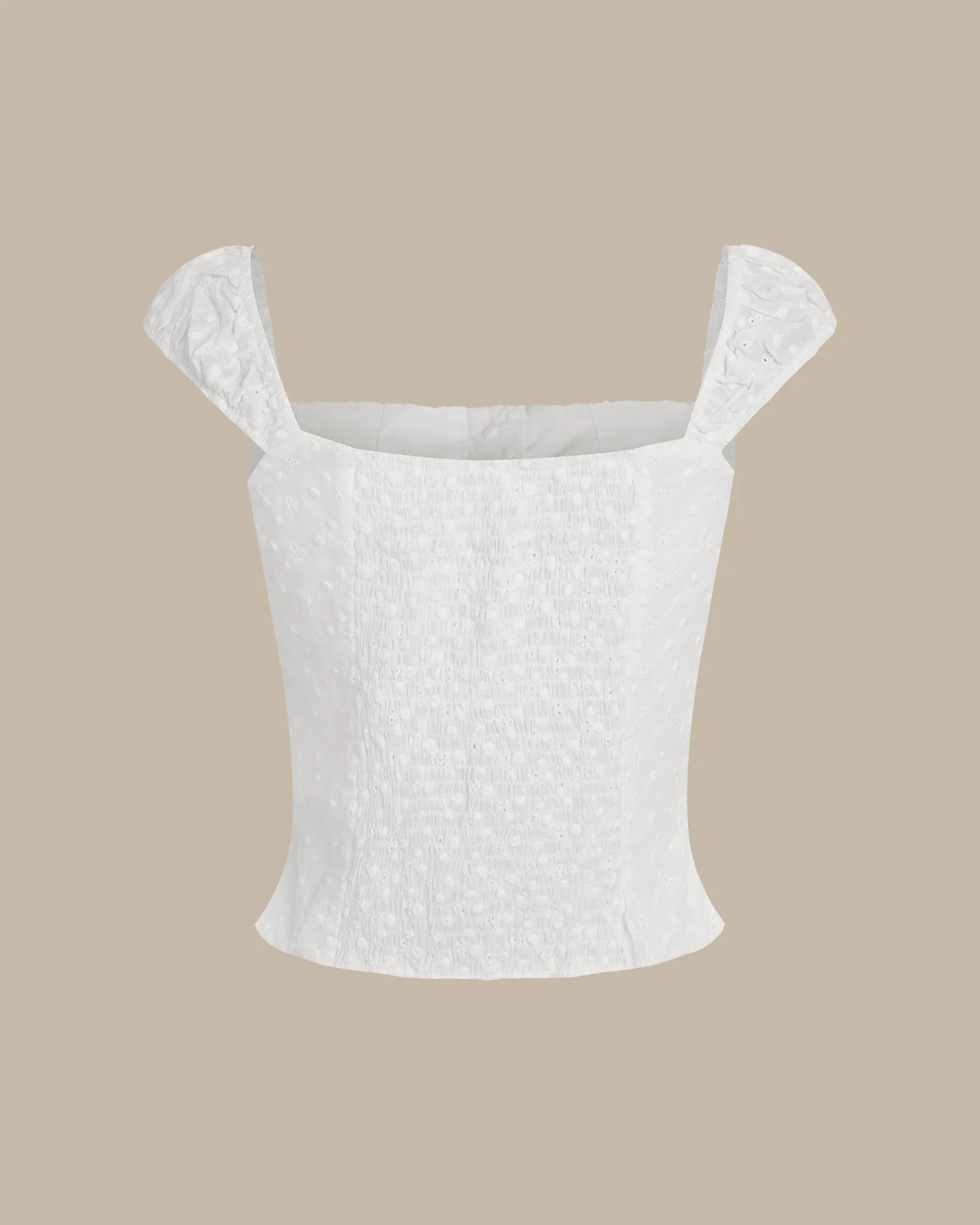 White Floral Shirred Tank Top - Image 3