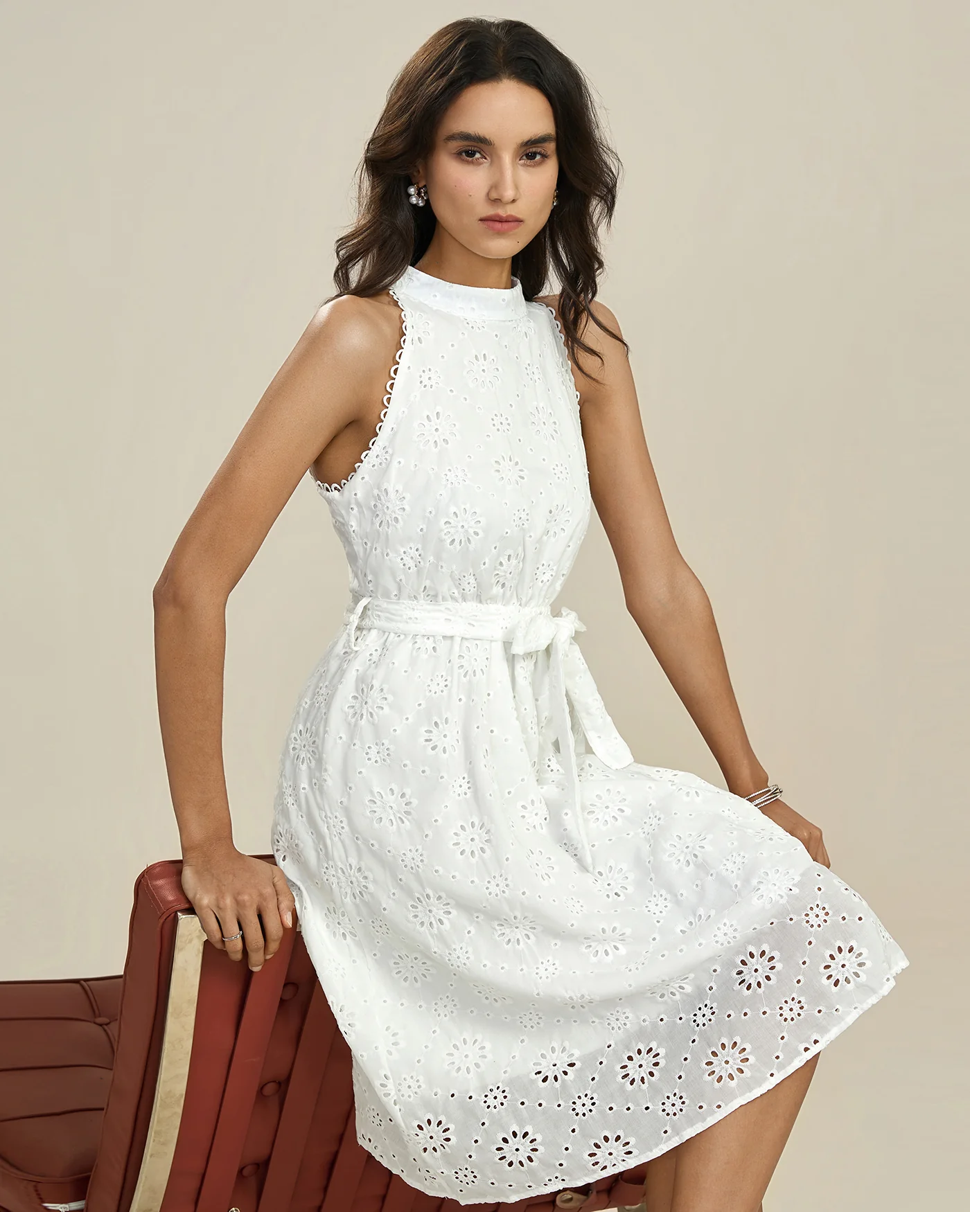 White Floral Textured Midi Dress