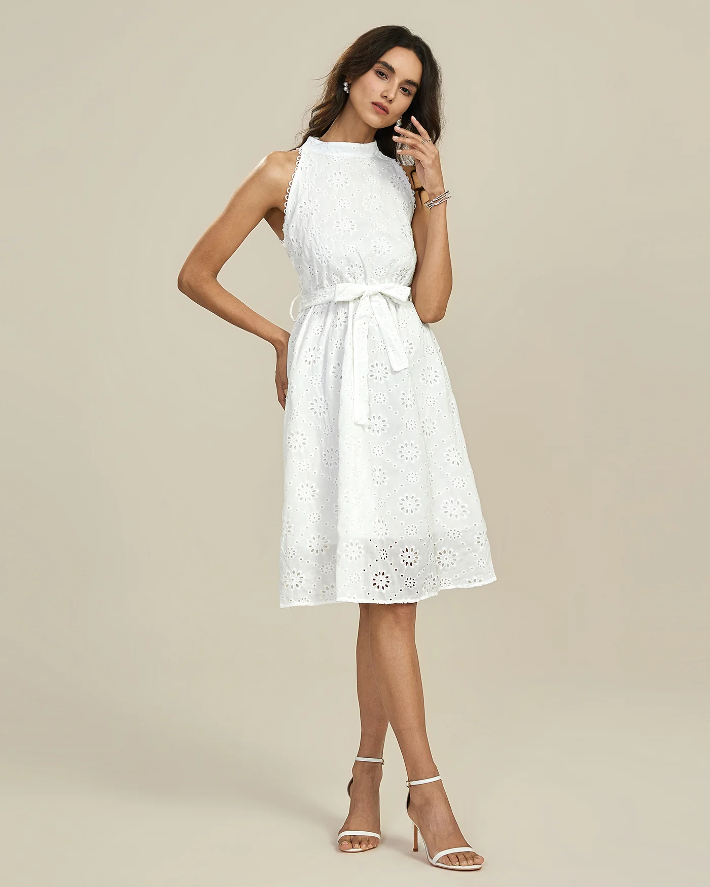 White Floral Textured Midi Dress - Image 4