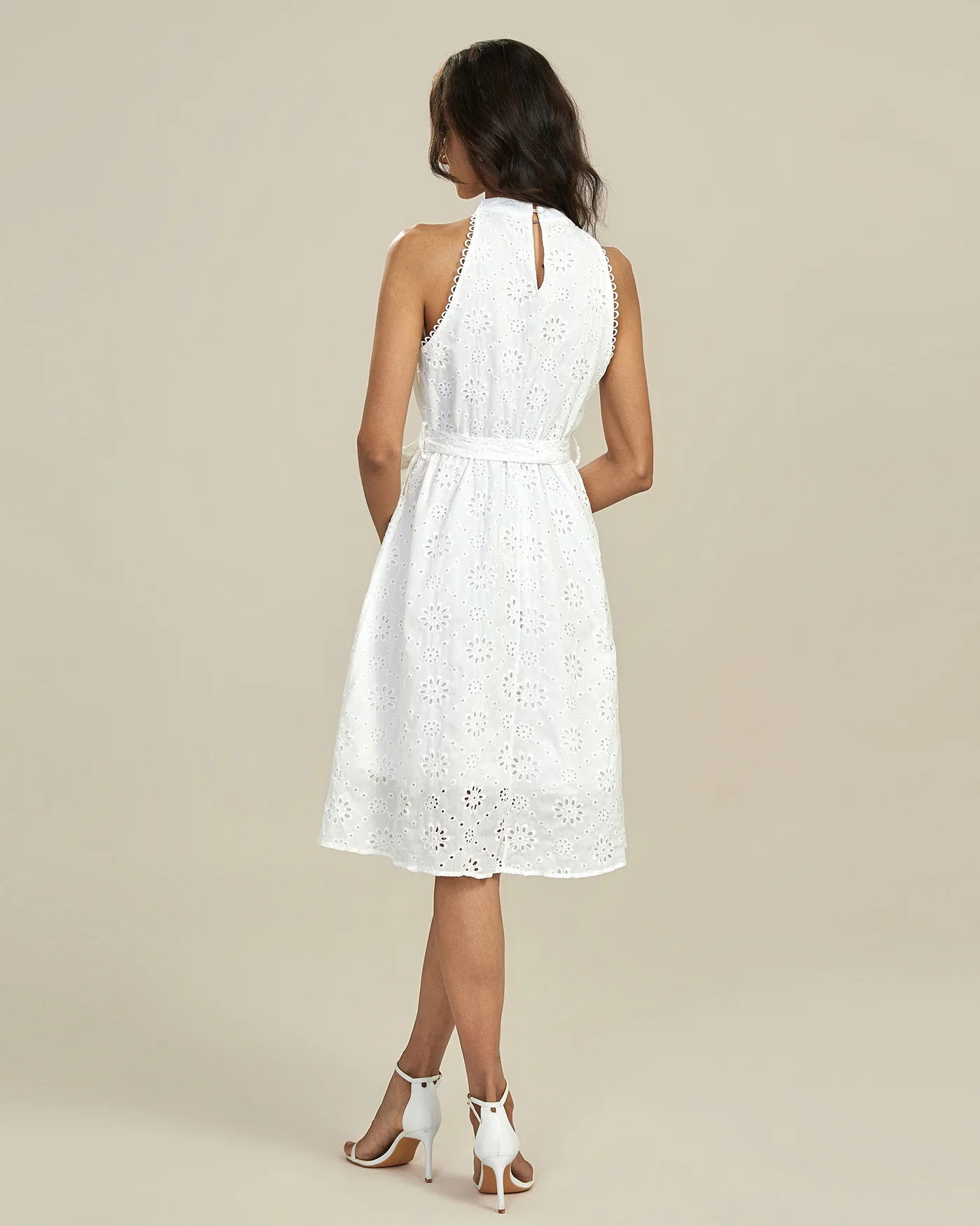 White Floral Textured Midi Dress - Image 5