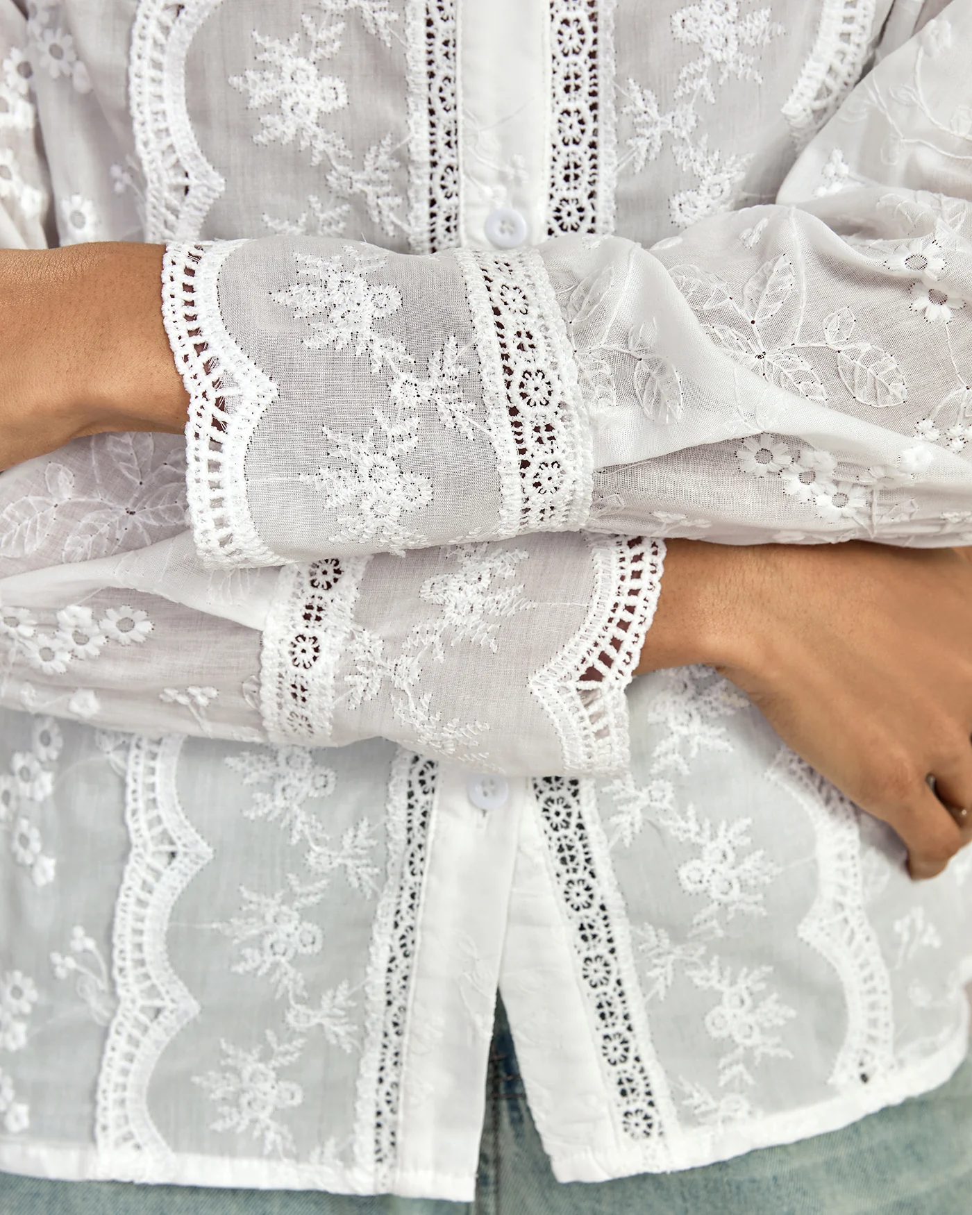 White Floral Textured Ruffled Shirt - Image 3