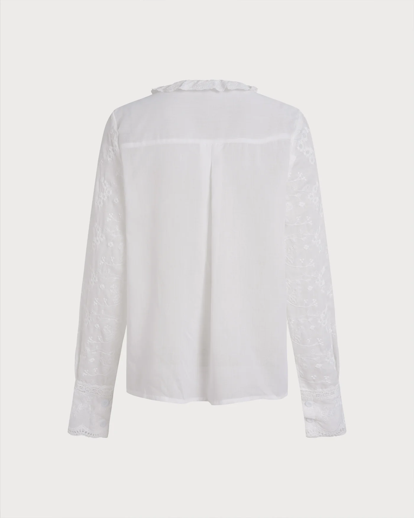 White Floral Textured Ruffled Shirt - Image 9