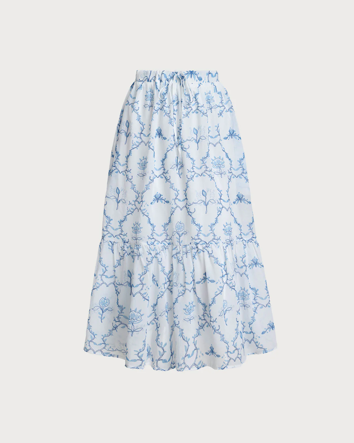 White Floral Tiered Midi Skirt - Image 3