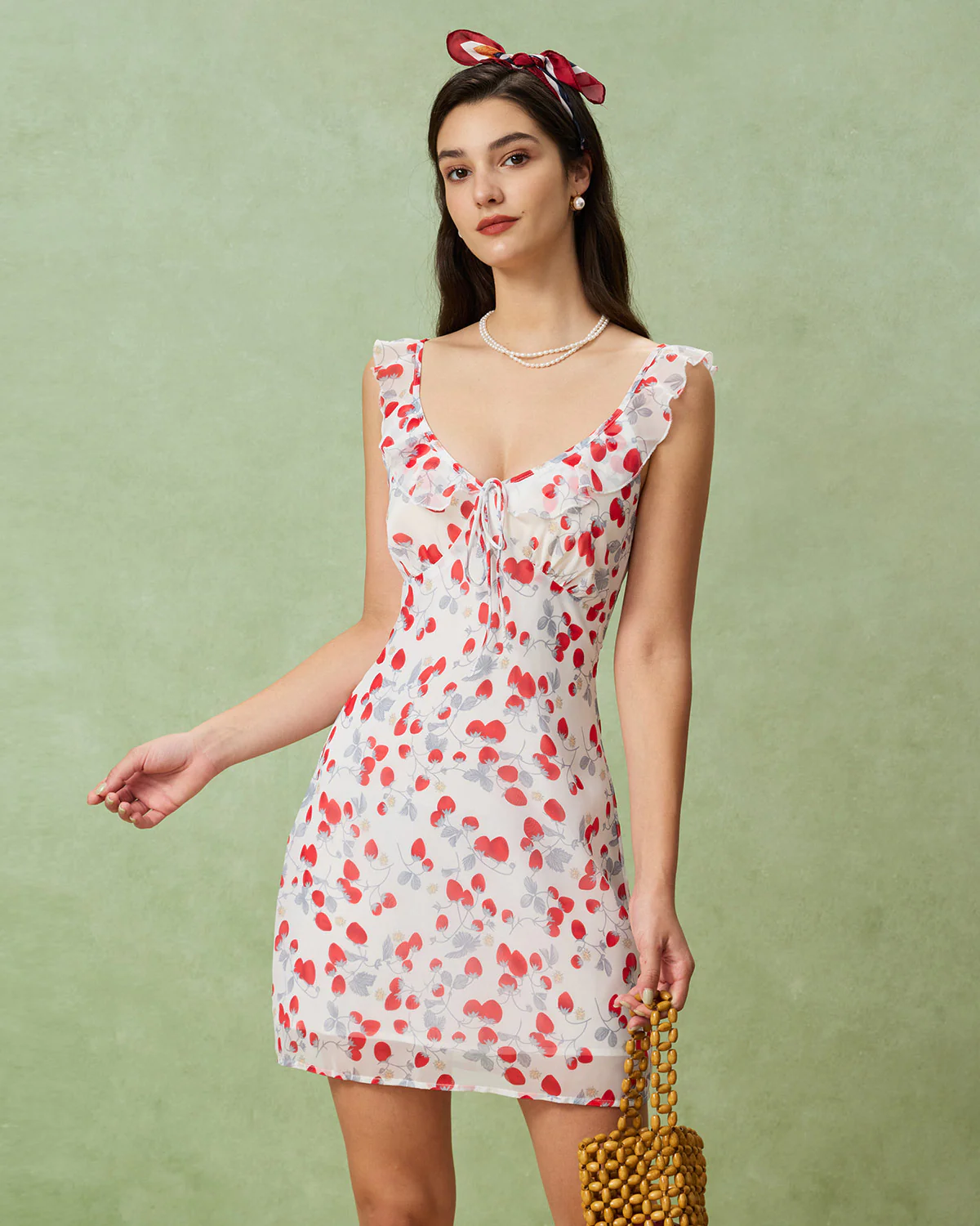 White Floral V Neck Ruffle Mini Dress
