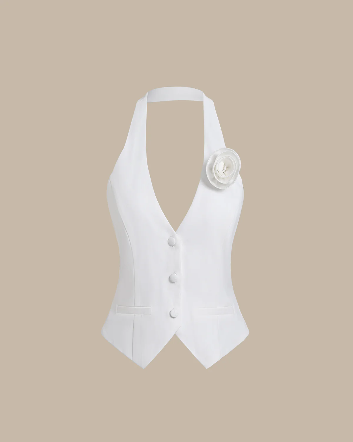 White Halter Button Vest - Image 6