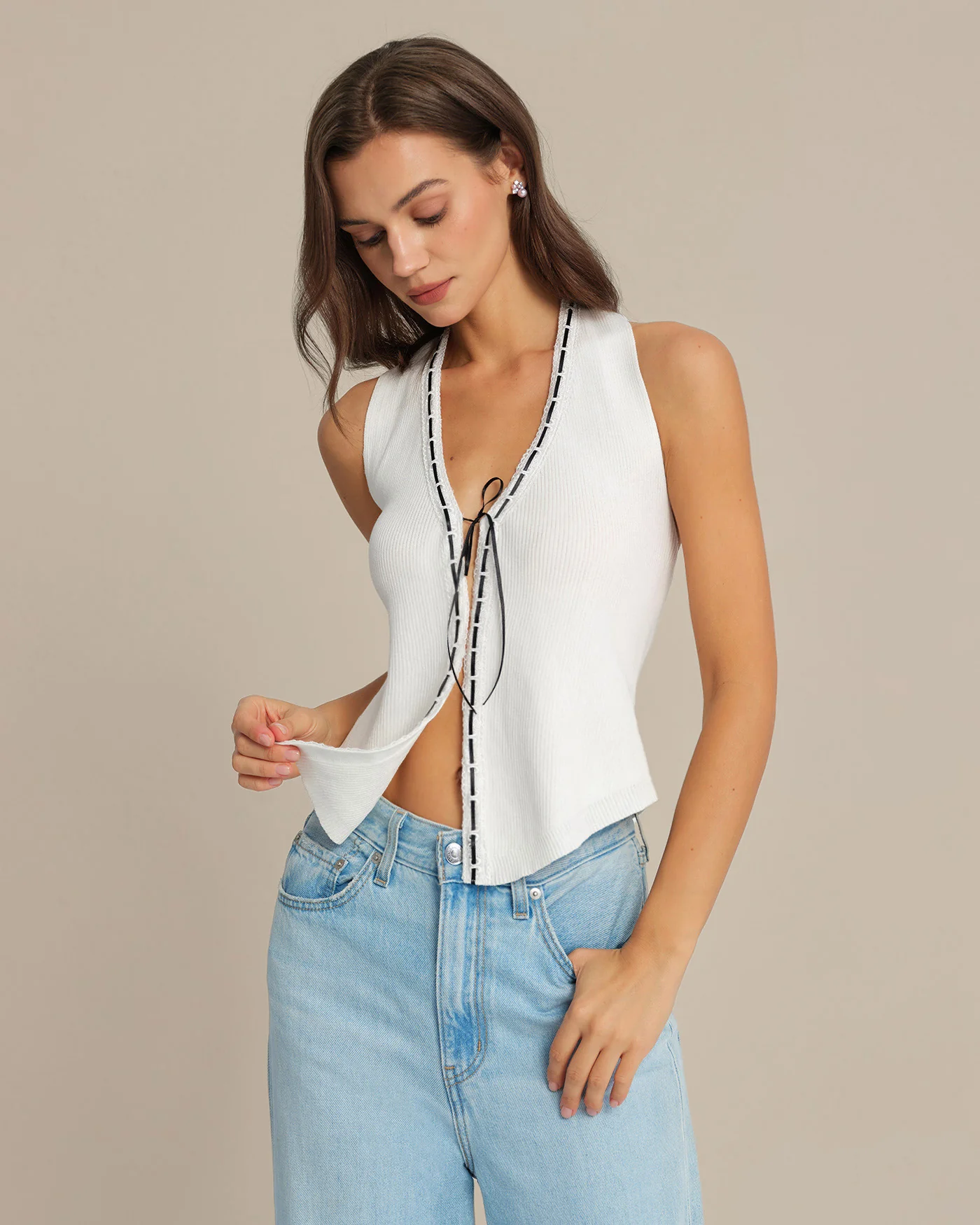 White Halter Drawstring Vest - Image 3