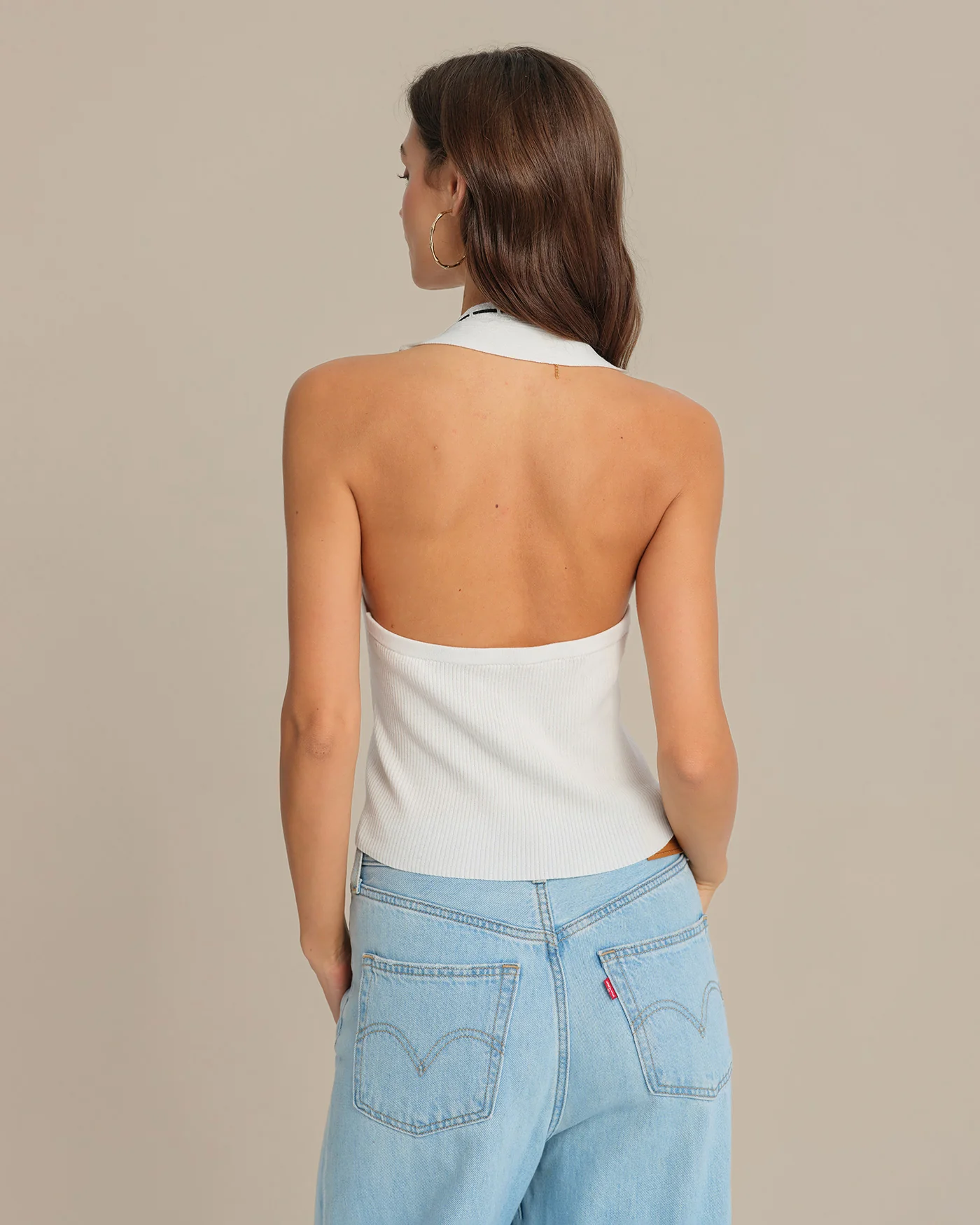 White Halter Drawstring Vest - Image 4
