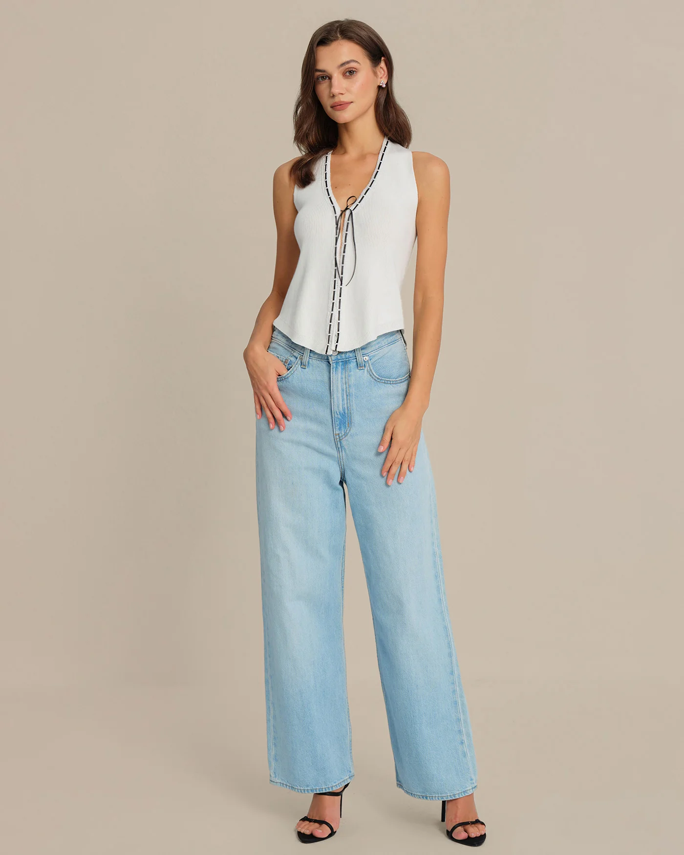 White Halter Drawstring Vest - Image 5