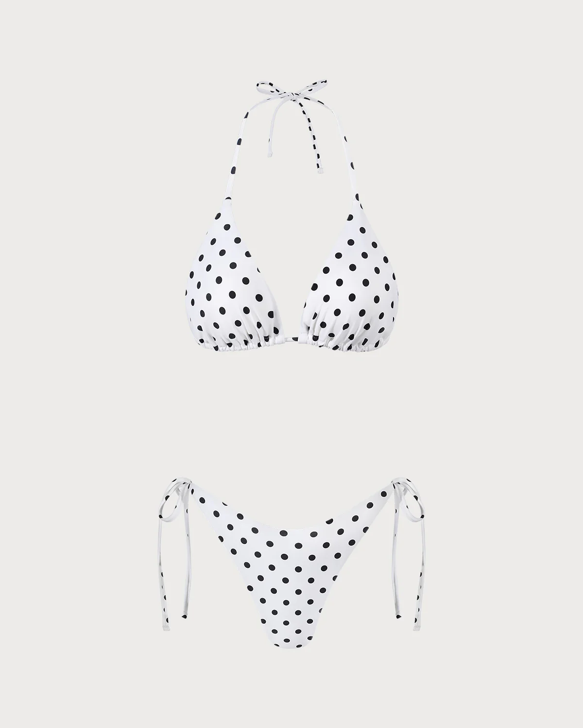 White Halter Polka Dot Triangle Bikini Set - Image 2