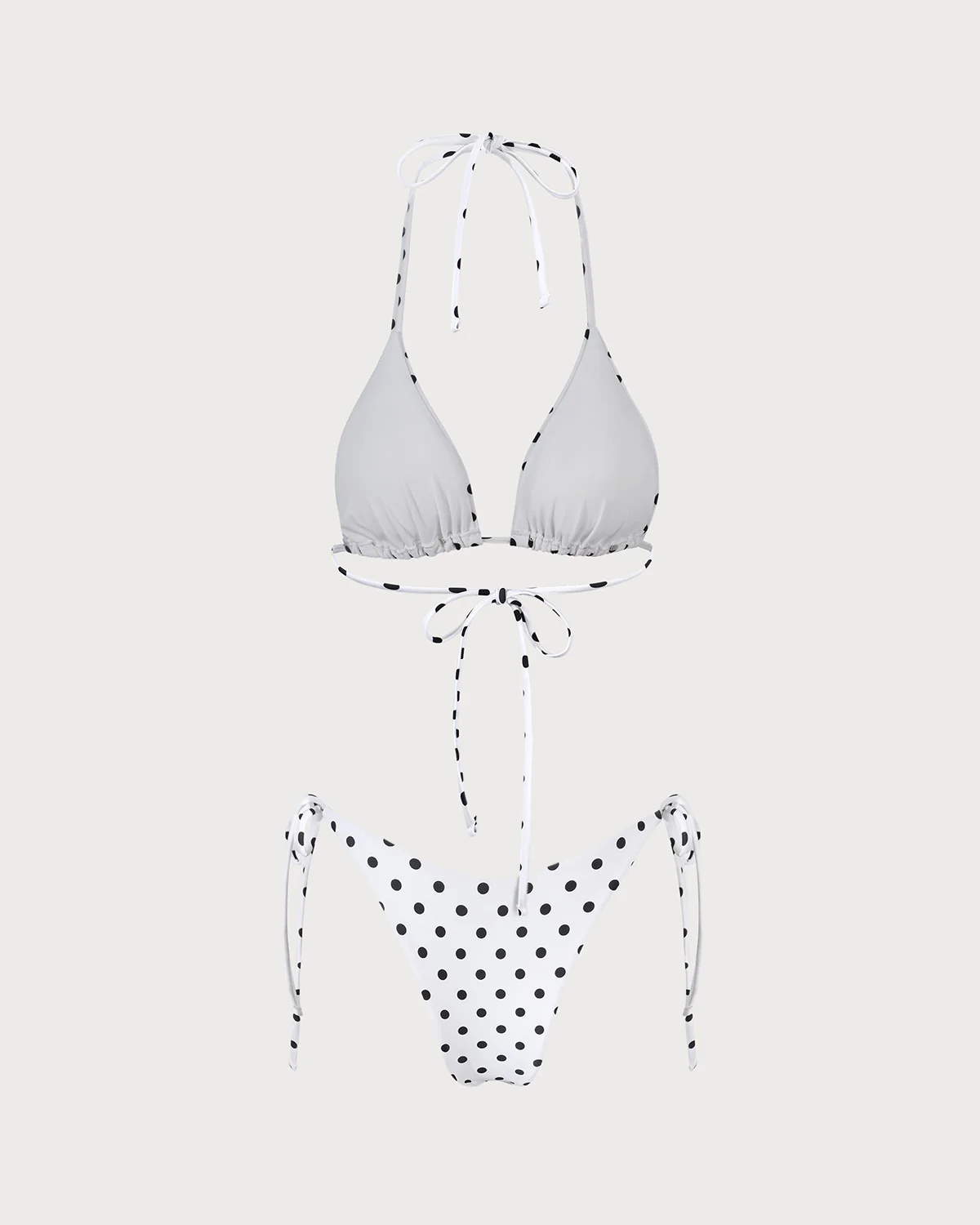 White Halter Polka Dot Triangle Bikini Set - Image 3