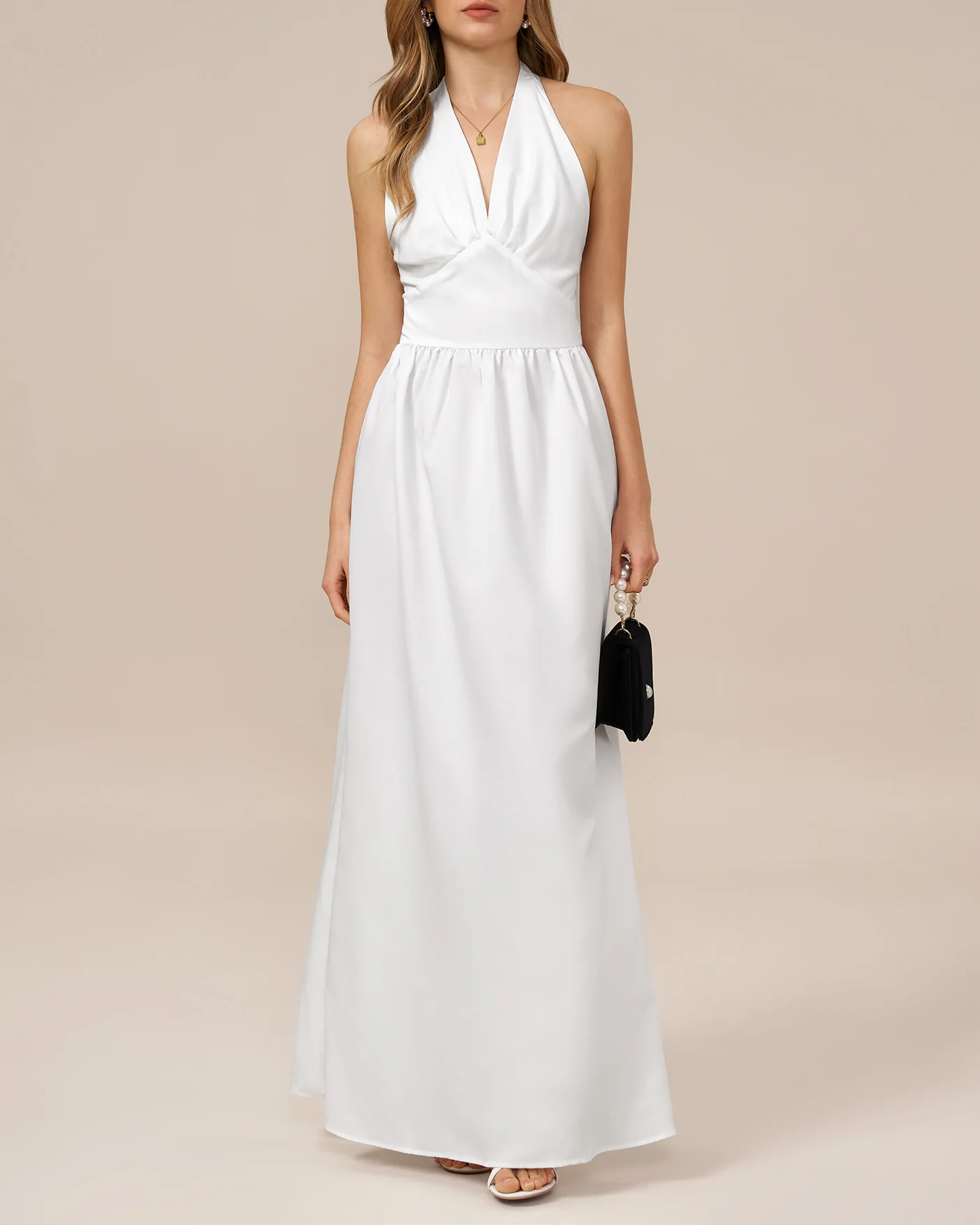 White Halter Tunic Maxi Dress - Image 3