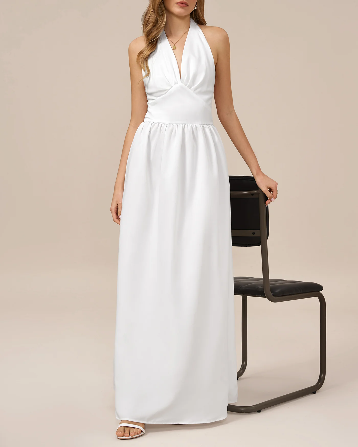 White Halter Tunic Maxi Dress - Image 5