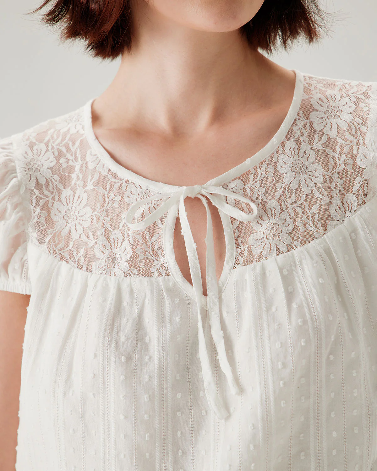White Lace Puffed Sleeve Tee - Image 2