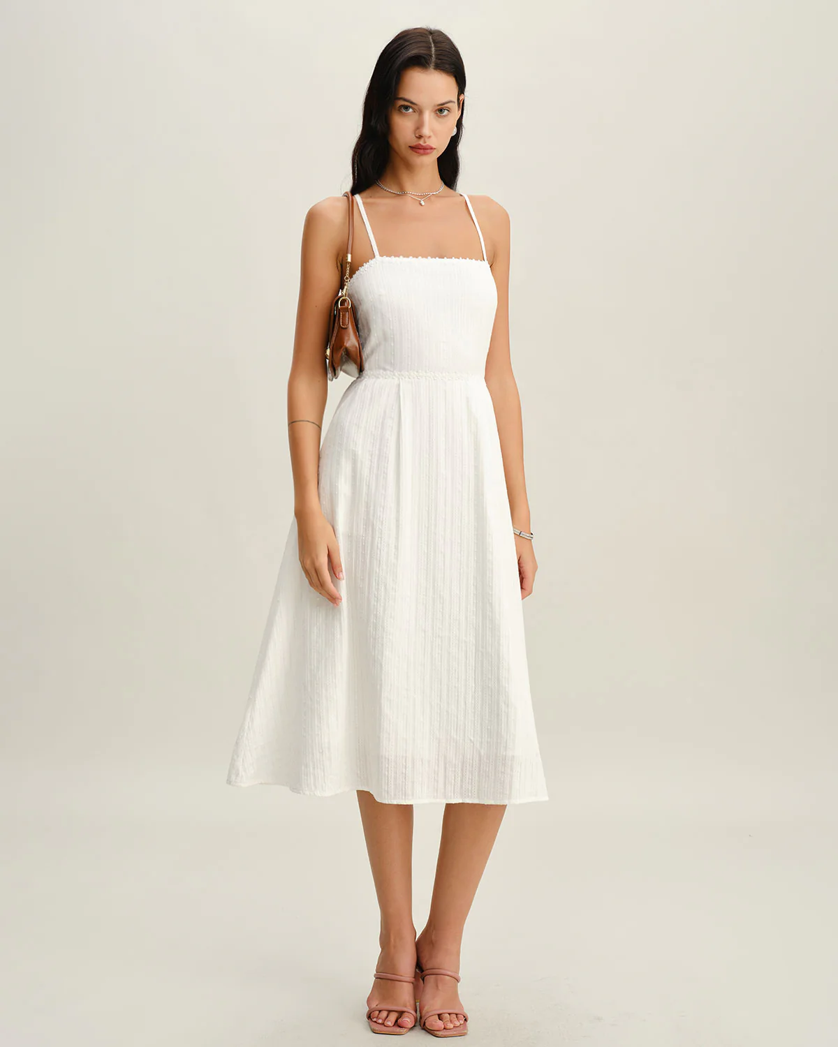 White Pocket A-Line Slip Midi Dress - Image 4