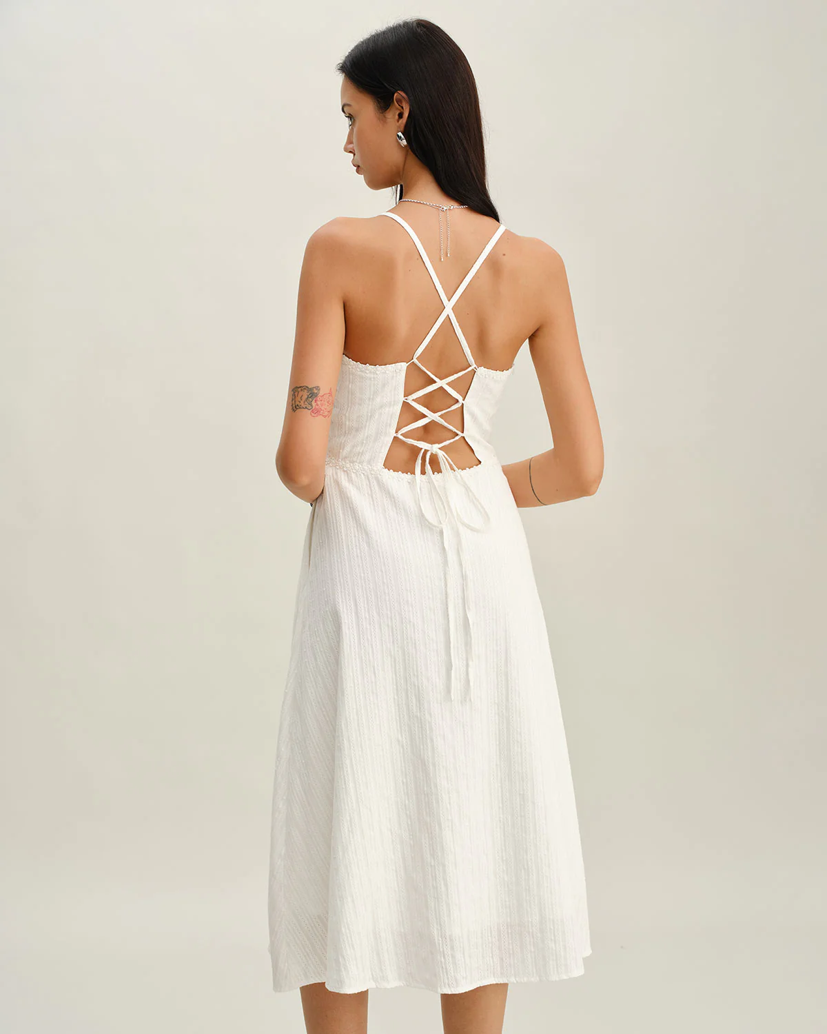 White Pocket A-Line Slip Midi Dress - Image 5