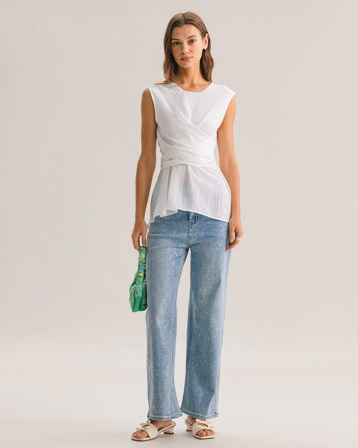 White Round Neck Tie-back Tank Top - Image 4