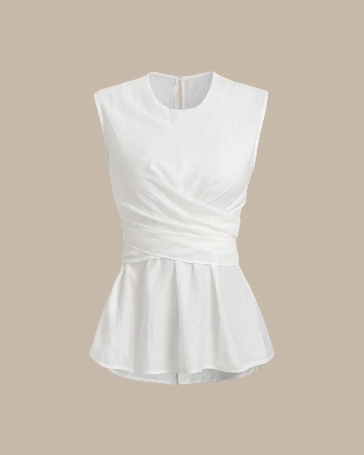White Round Neck Tie-back Tank Top - Image 5