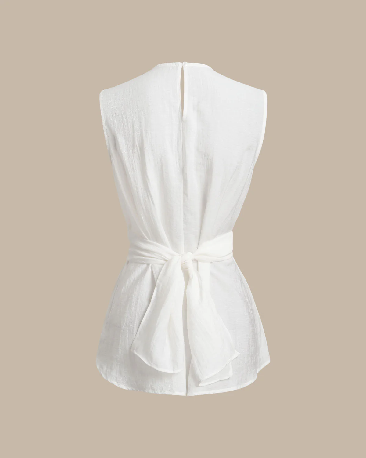 White Round Neck Tie-back Tank Top - Image 6