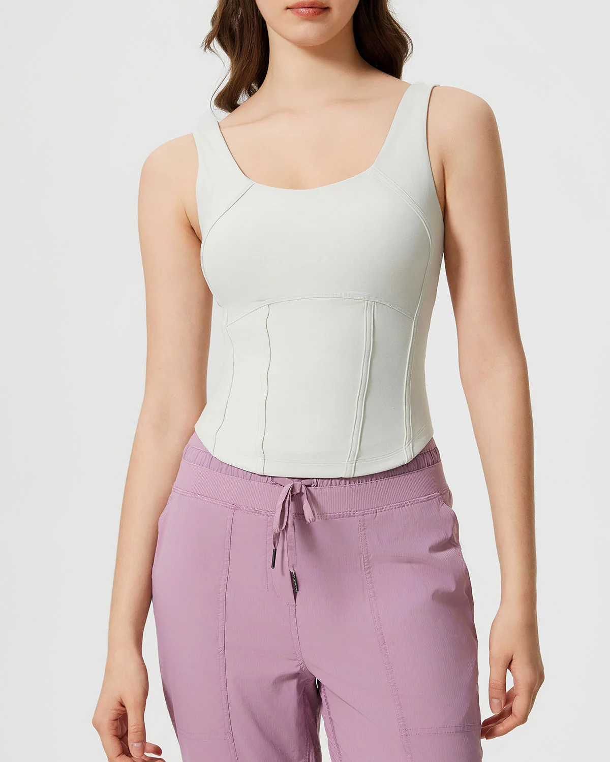 White Scoop Neck Yoga Tank Top - Image 2