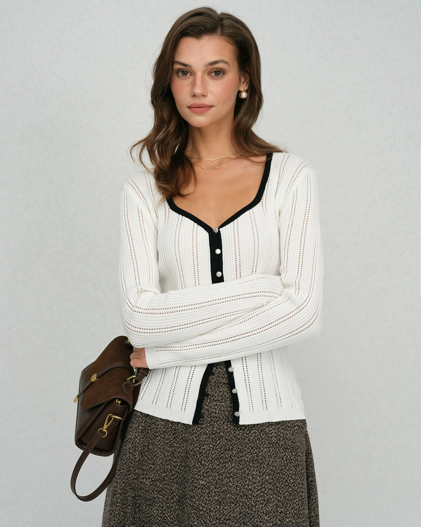 White Single Breasted Viscose Knit Cardigan - Image 3