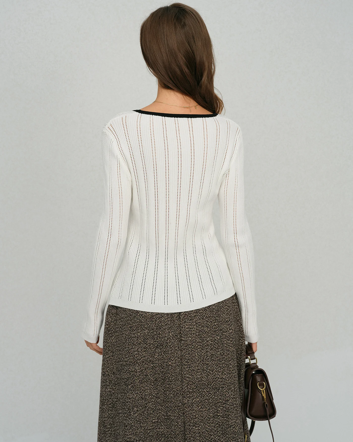 White Single Breasted Viscose Knit Cardigan - Image 4