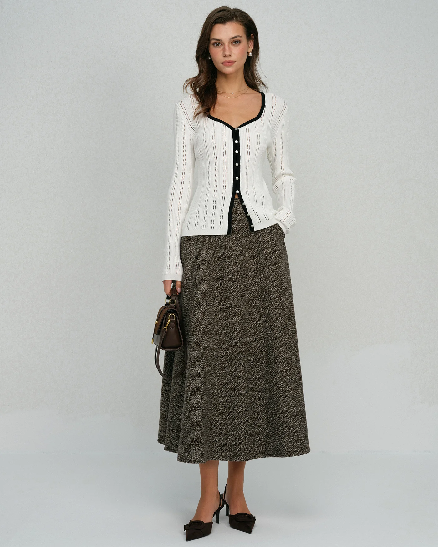 White Single Breasted Viscose Knit Cardigan - Image 5