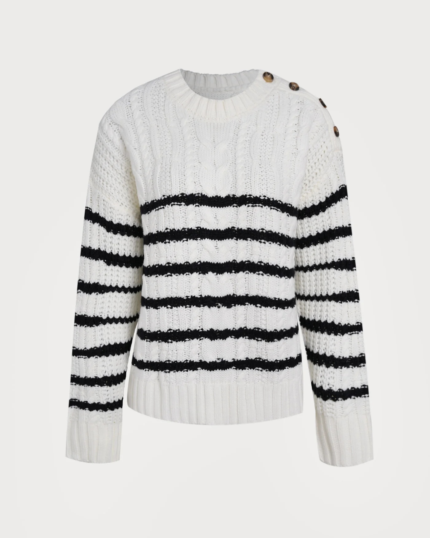 White Striped Button Knit Cardigan