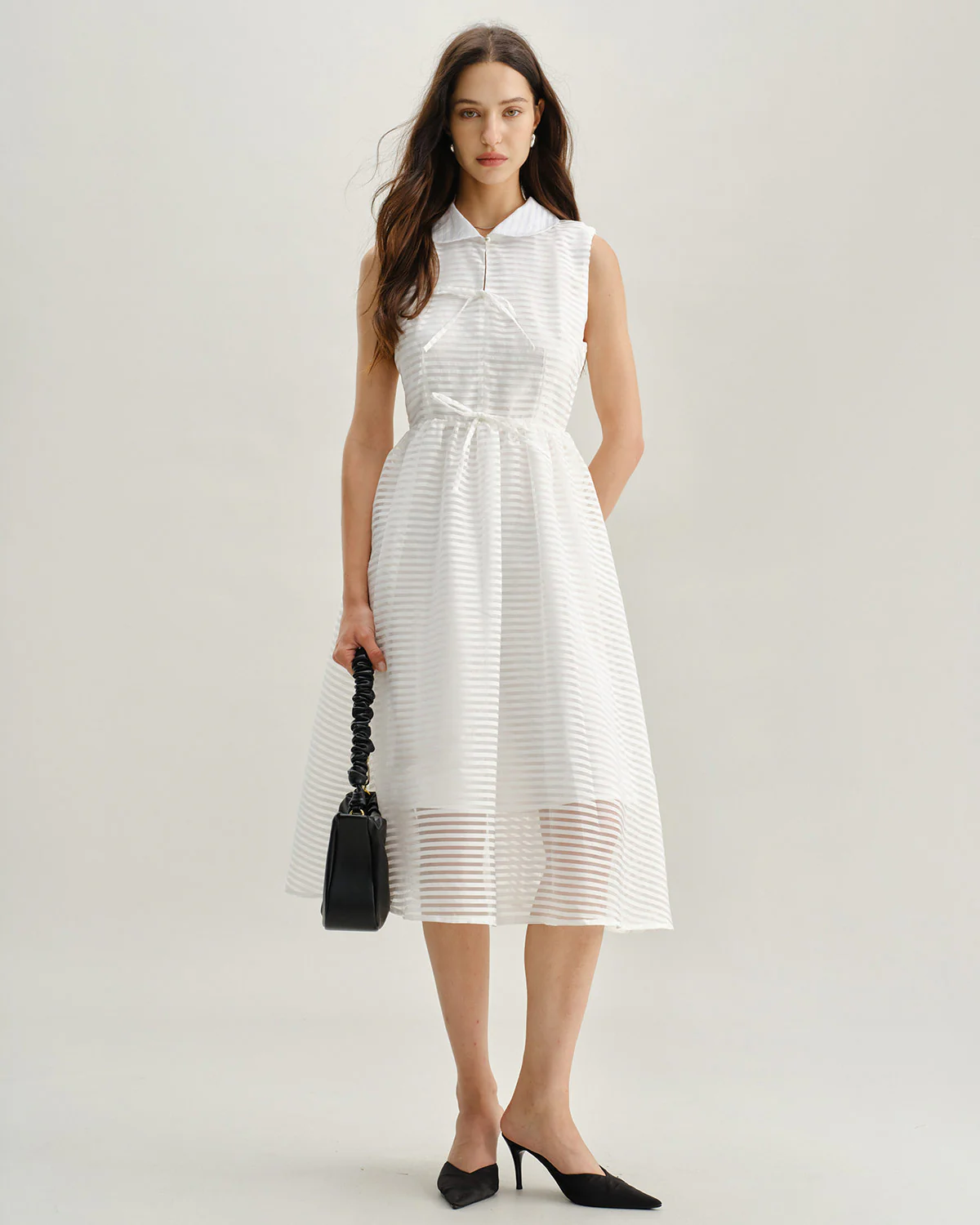 White Striped Sleeveless Midi Dress - Image 4