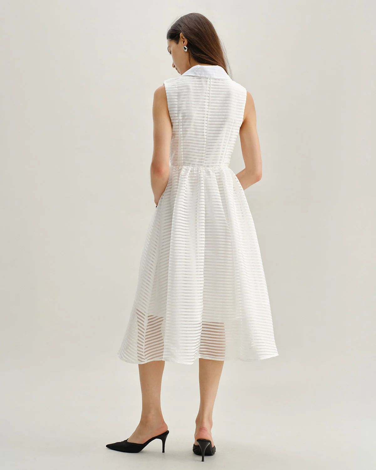 White Striped Sleeveless Midi Dress - Image 5