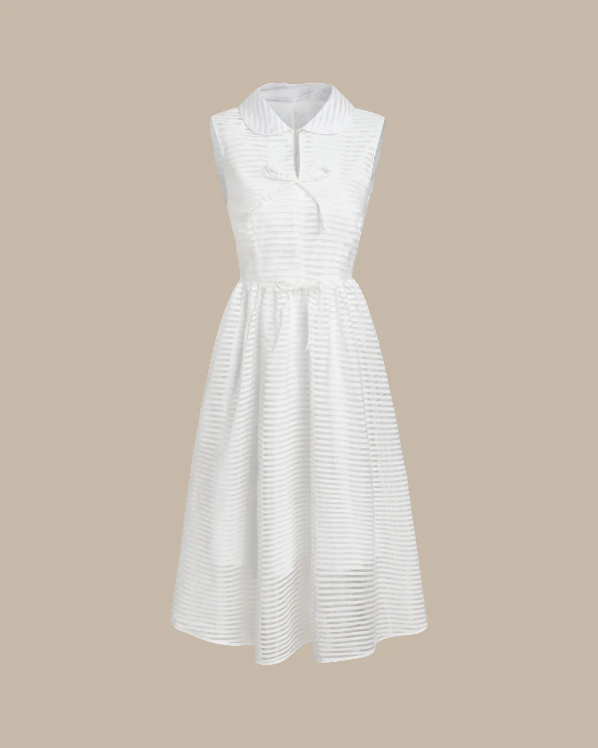 White Striped Sleeveless Midi Dress - Image 6