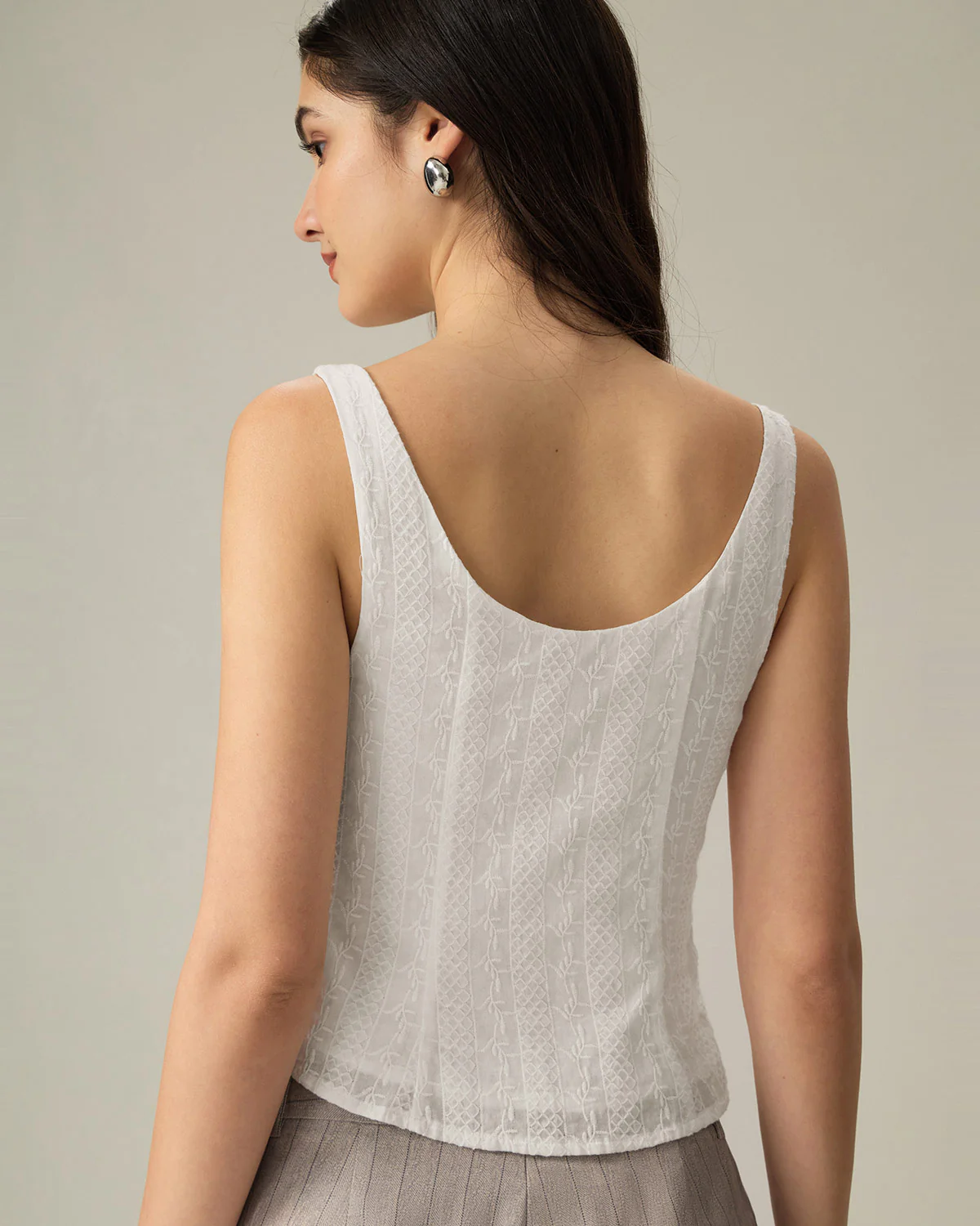 White Textured Boat Neck Button Vest - Image 4