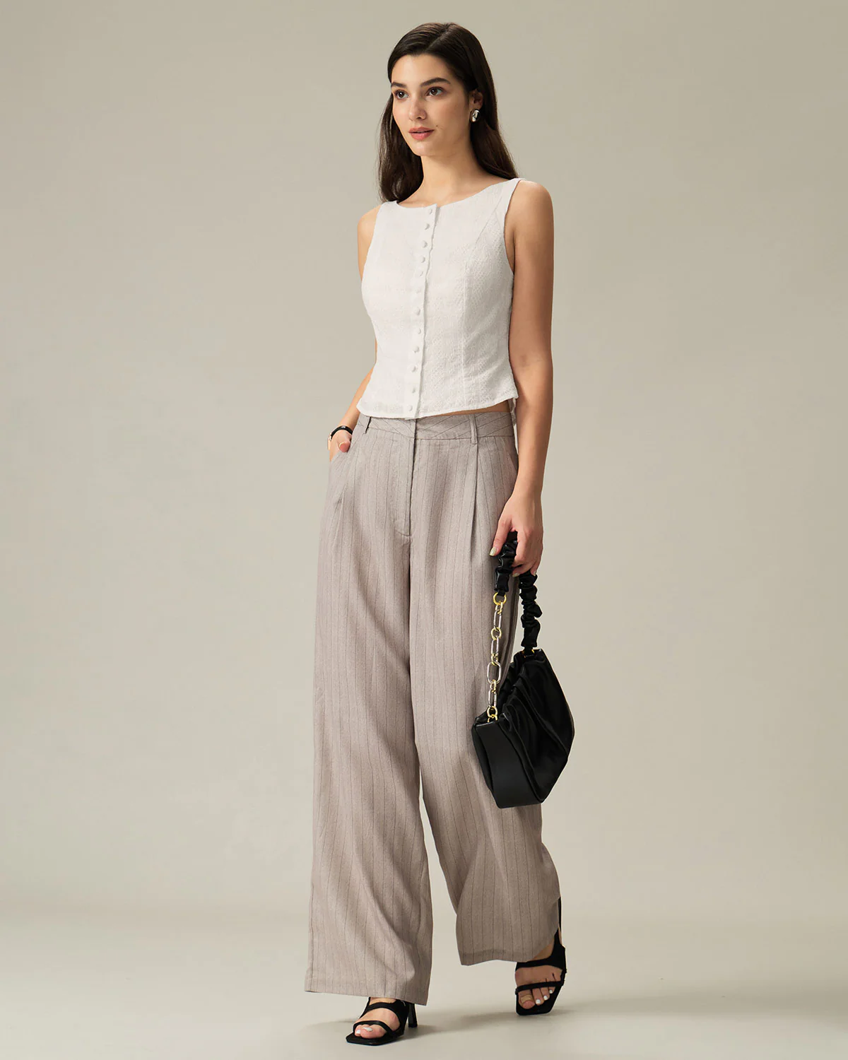 White Textured Boat Neck Button Vest - Image 5