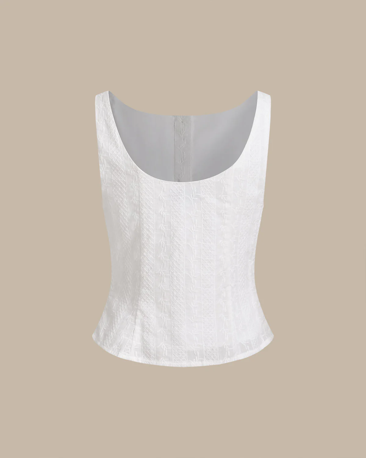 White Textured Boat Neck Button Vest - Image 7