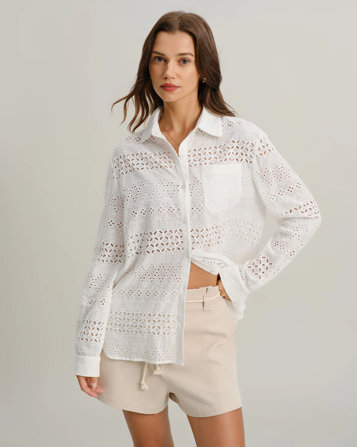 White Textured Loose Casual Shirt