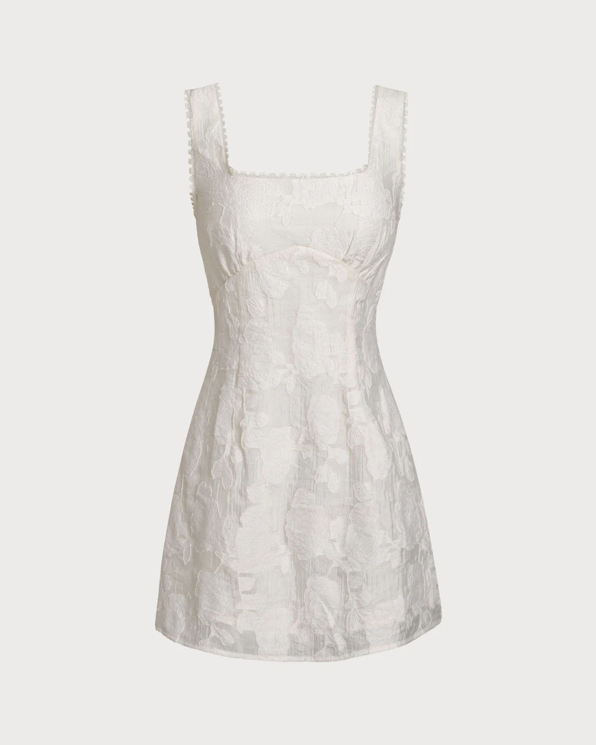 White Textured Square Neck Slip Mini Dress