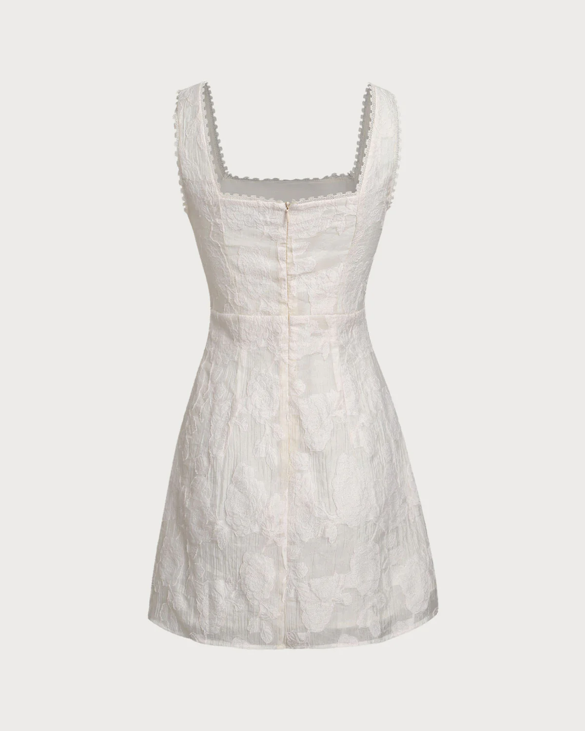 White Textured Square Neck Slip Mini Dress - Image 2