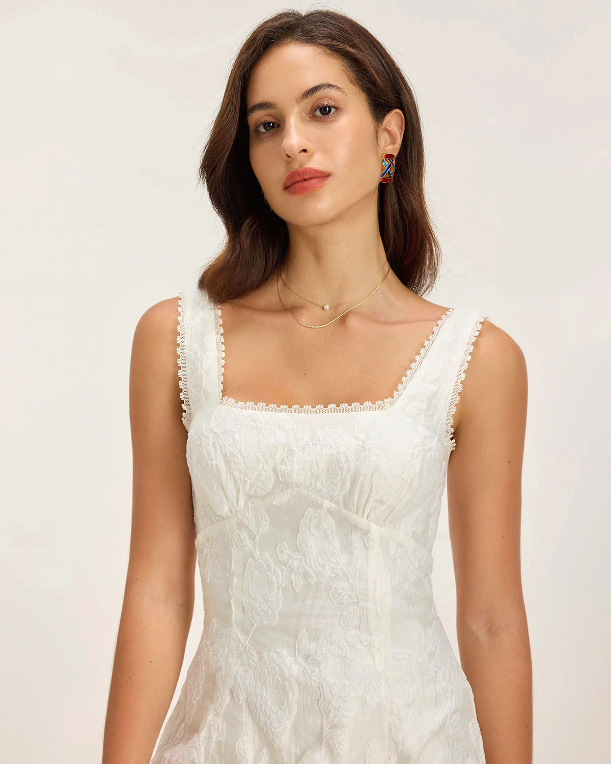 White Textured Square Neck Slip Mini Dress - Image 5