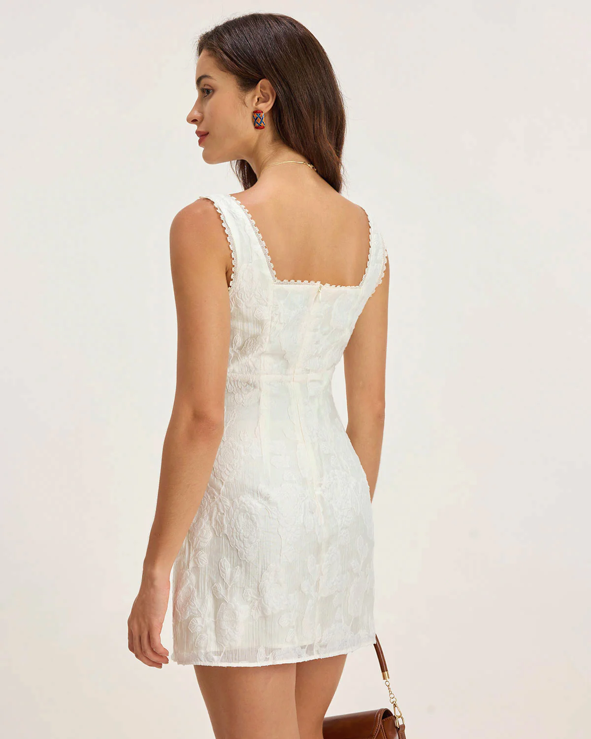 White Textured Square Neck Slip Mini Dress - Image 8