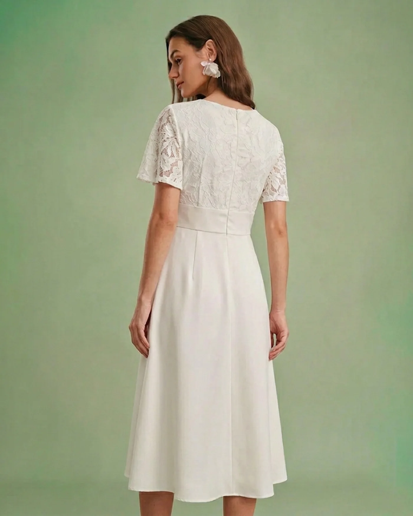 White Textured V-Neck Midi Dress - Image 3