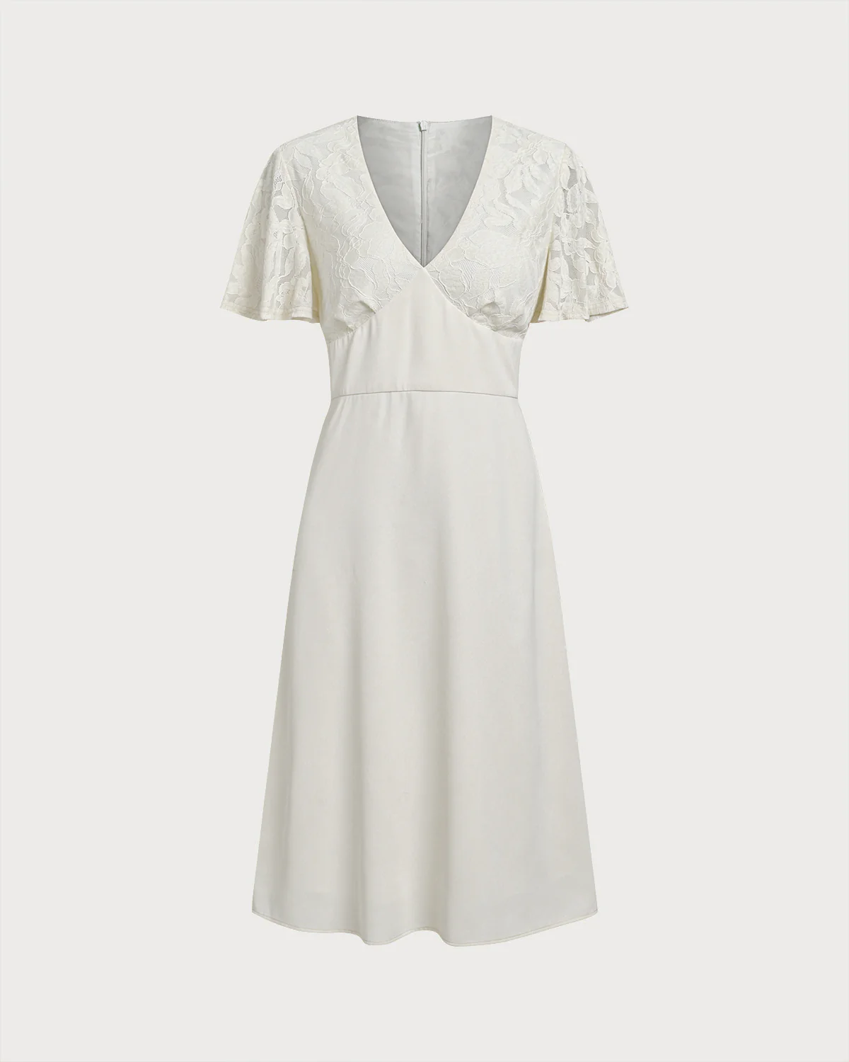 White Textured V-Neck Midi Dress - Image 4