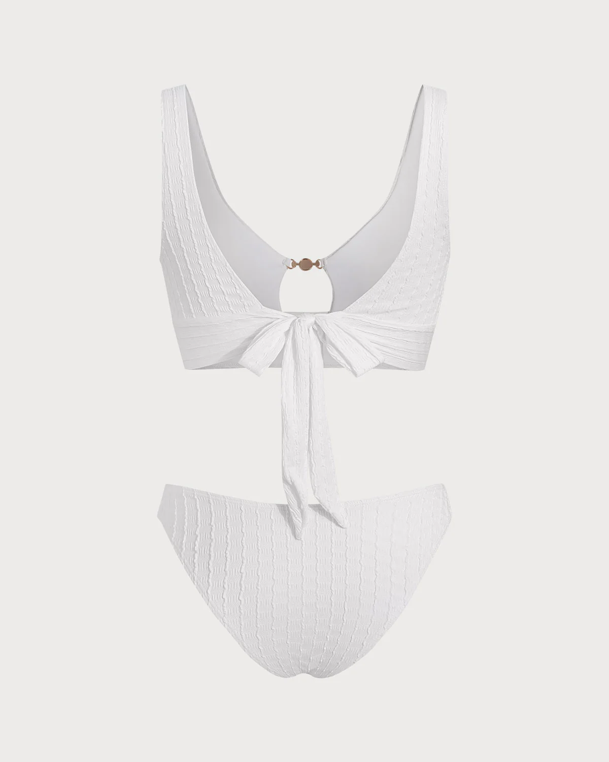 White U Neck Cut Out Tankini Set - Image 3