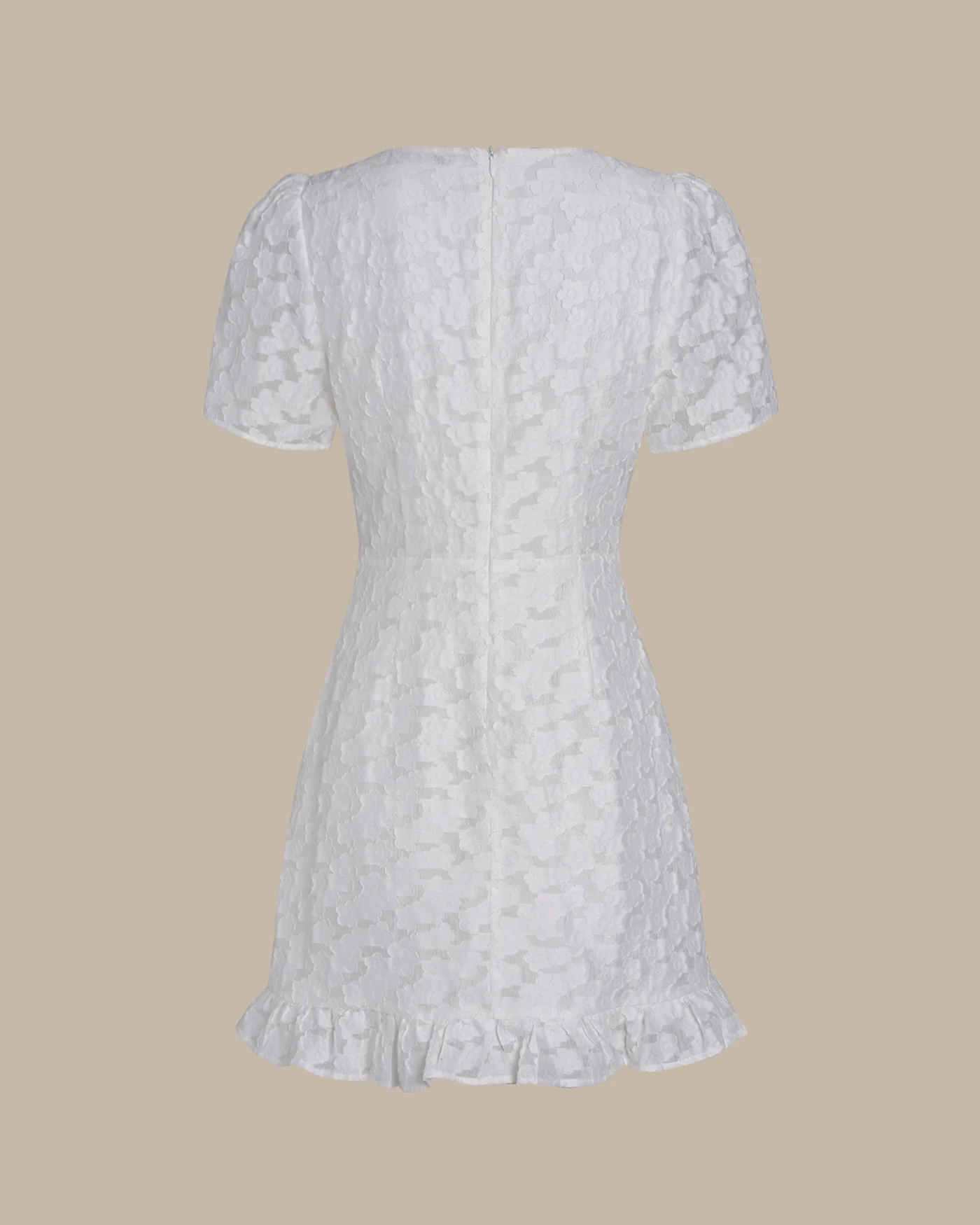 White V Neck Jacquard Mini Dress - Image 11