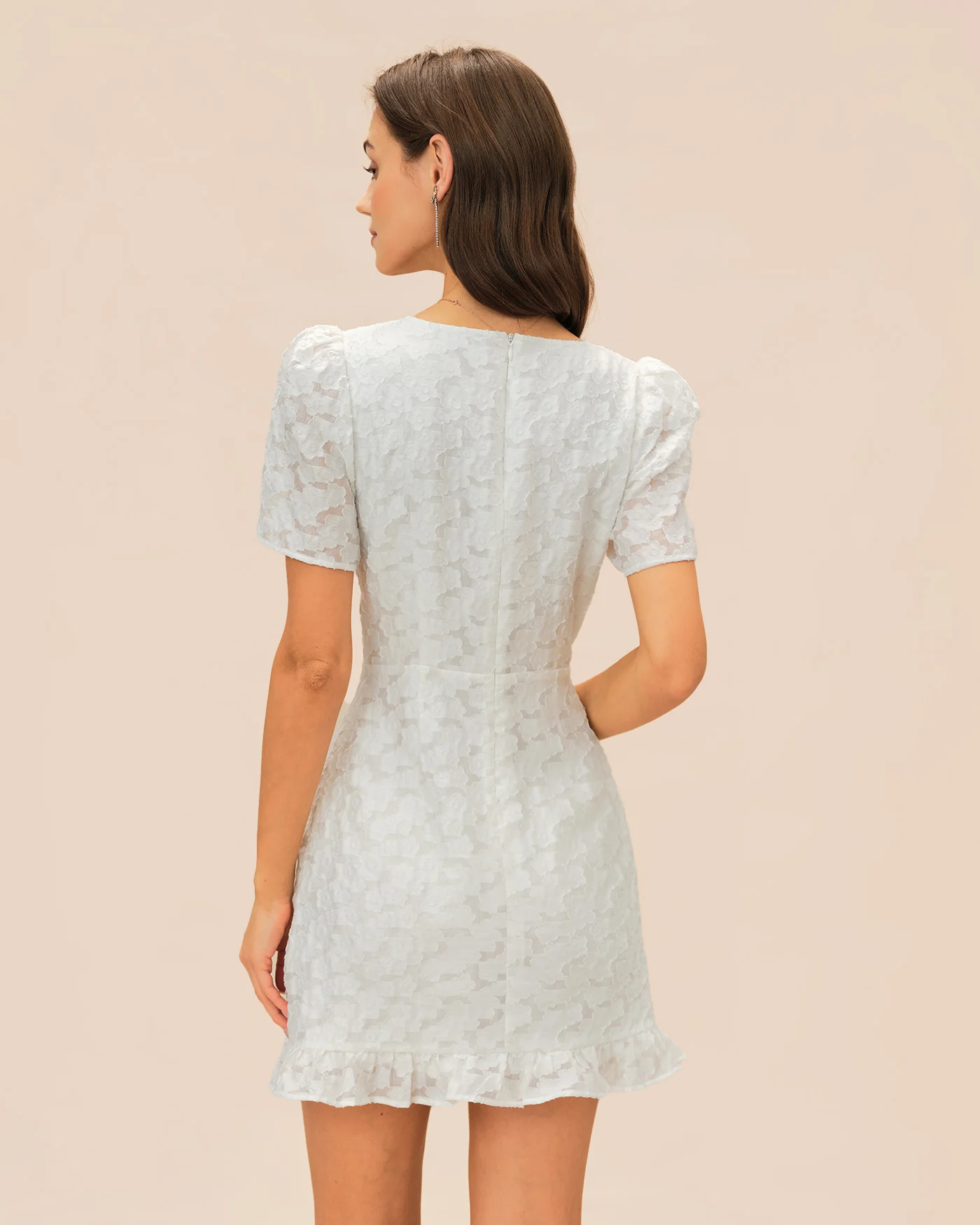 White V Neck Jacquard Mini Dress - Image 7