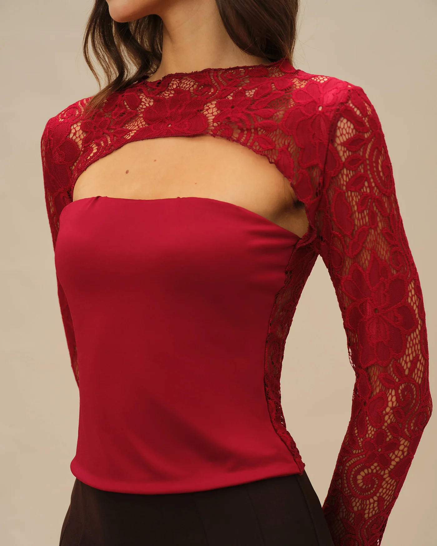 Wine Red Floral Lace Tee - Image 2